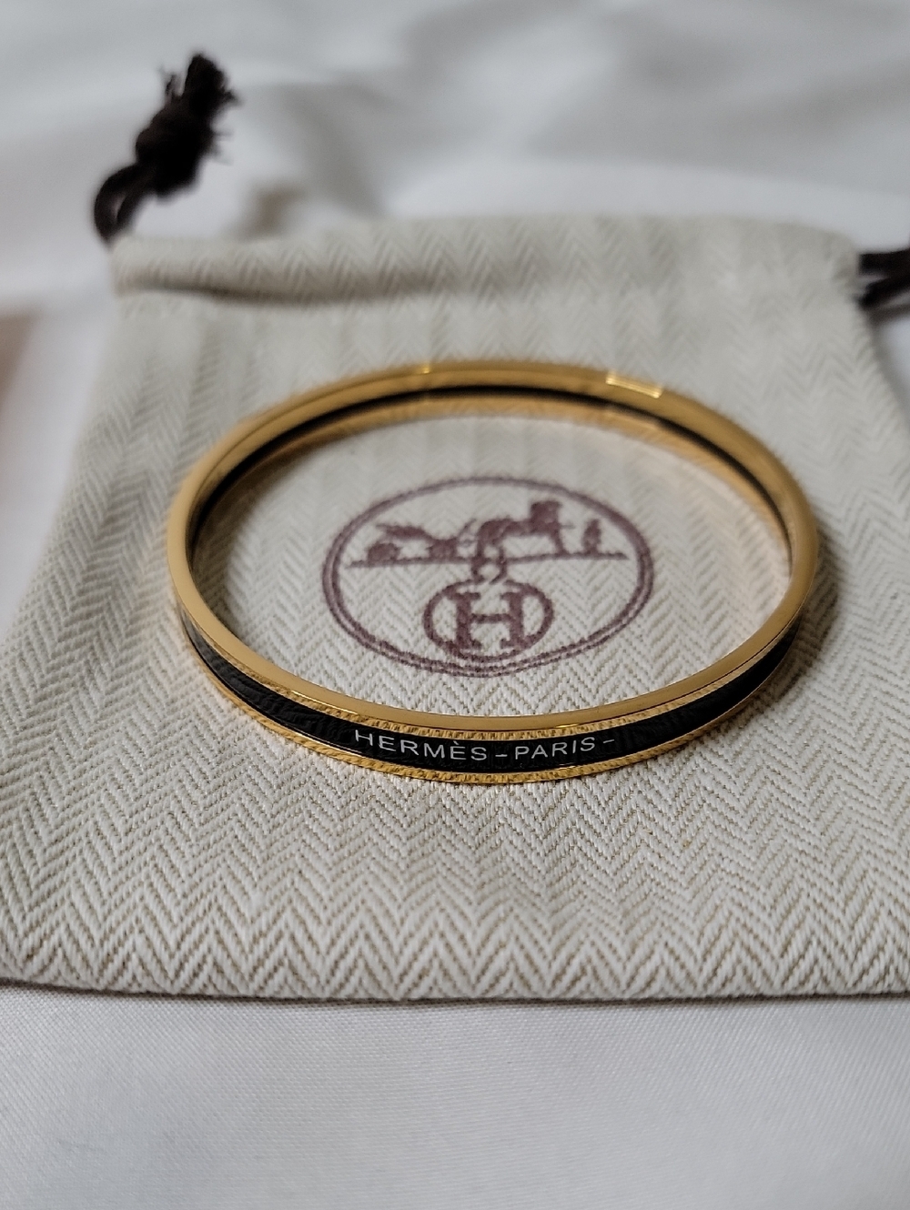 Hermes Gold and Black Enamel Bangle Bracelet